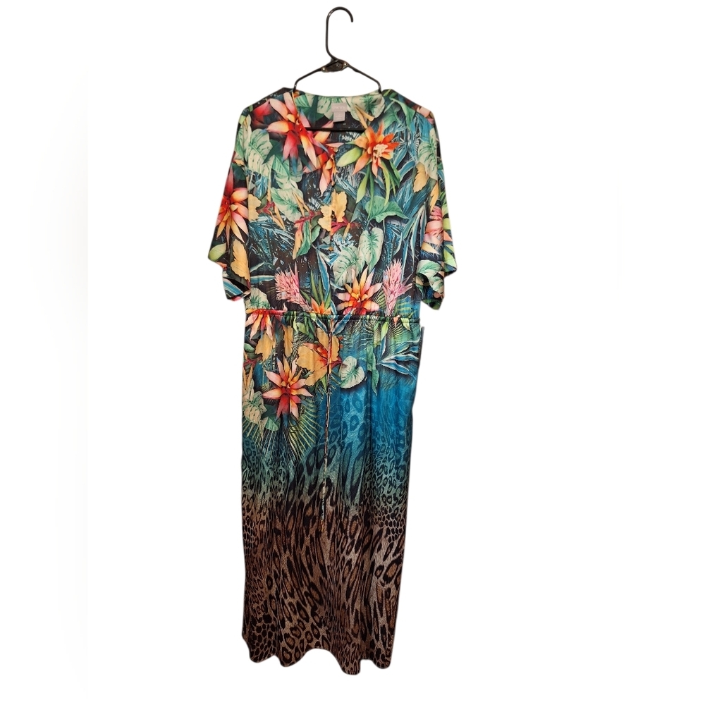 Chicos Caftan Rainforest Dress Maxi Size US 12 Large NWT Tropical BEACH NWT $149 - Picture 2 of 6